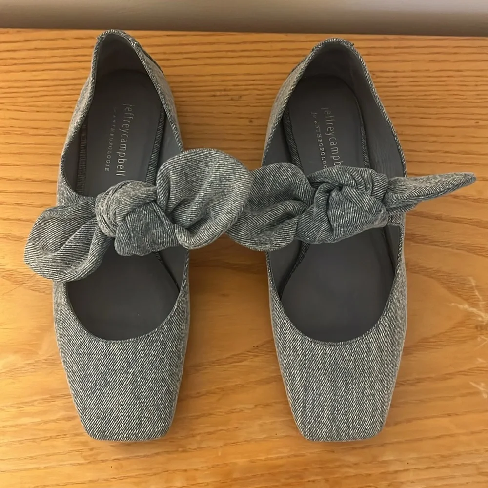 {Jeffrey Campbell by Anthropologie} Denim Square Toe Bow Flats - Picture 9 of 9